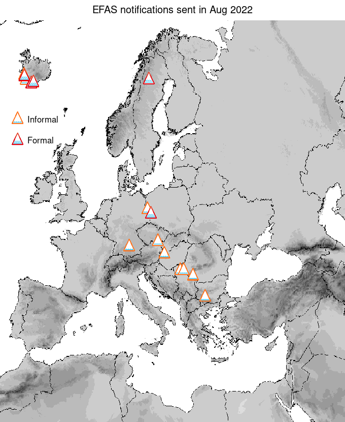 Figure 1. EFAS flood notifications sent for August 2022