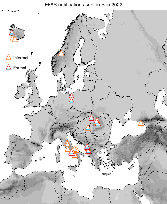 Figure 1. EFAS flood notifications sent for September 2022