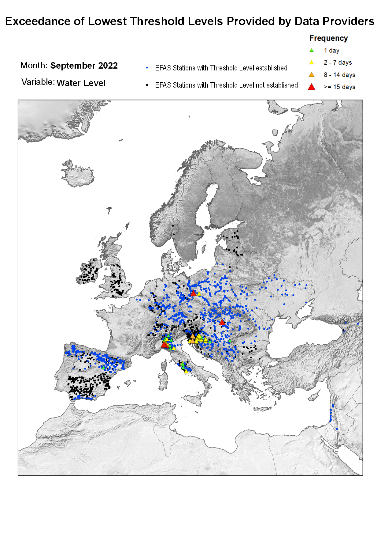 Figure 2. Exceedance of lowest water level threshold level for September 2022.