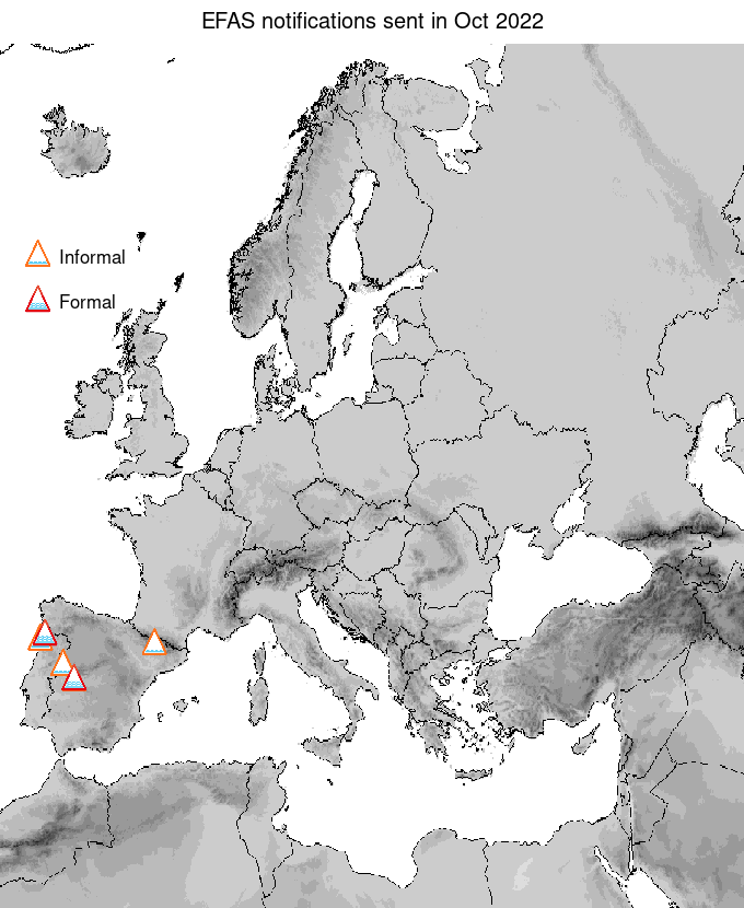 Figure 1. EFAS flood notifications sent for October 2022