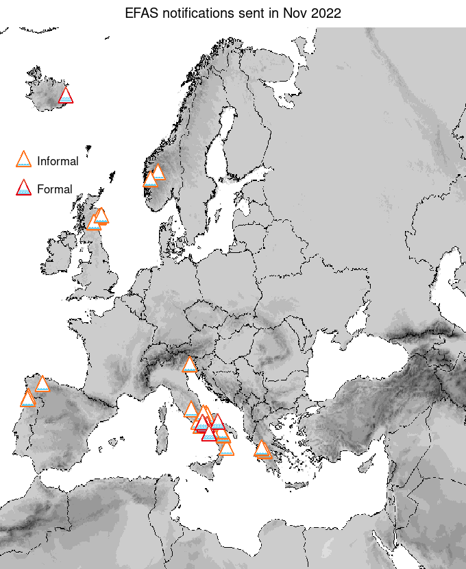 Figure 1. EFAS flood notifications sent for November 2022