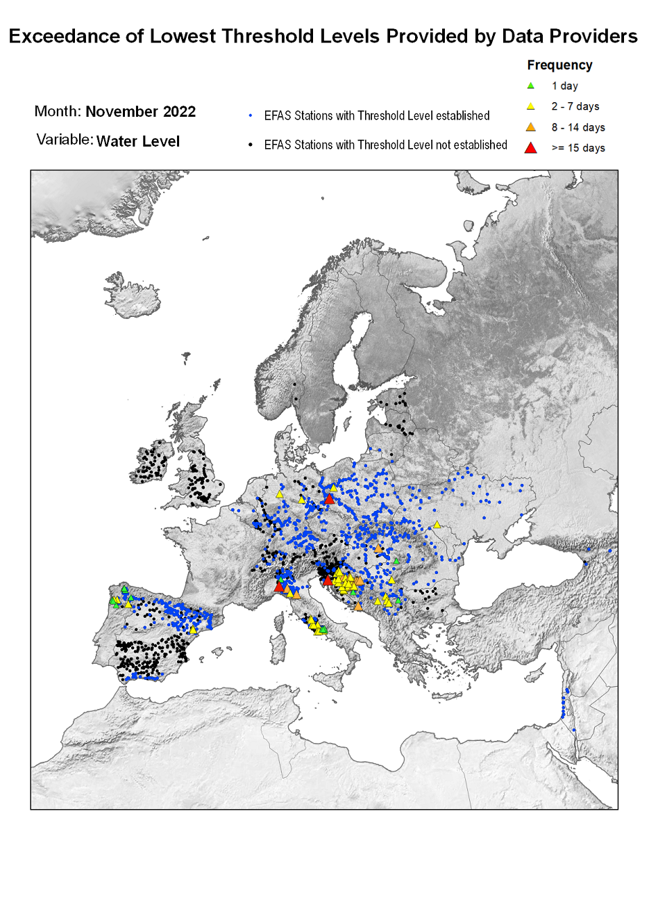 Figure 2. Exceedance of lowest water level threshold level for November 2022