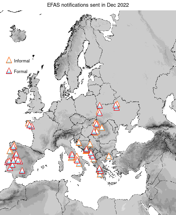 Figure 1. EFAS flood notifications sent for December 2022