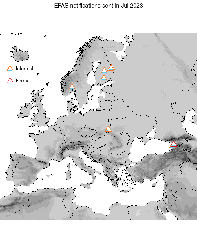 Figure 1. EFAS flood notifications sent for July 2023
