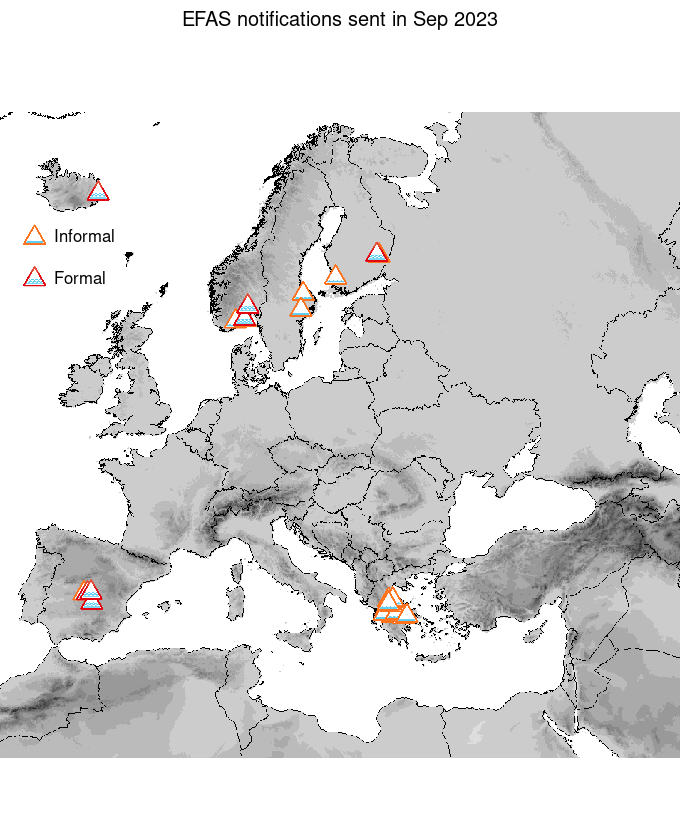 Figure 1. EFAS flood notifications sent for September 2023
