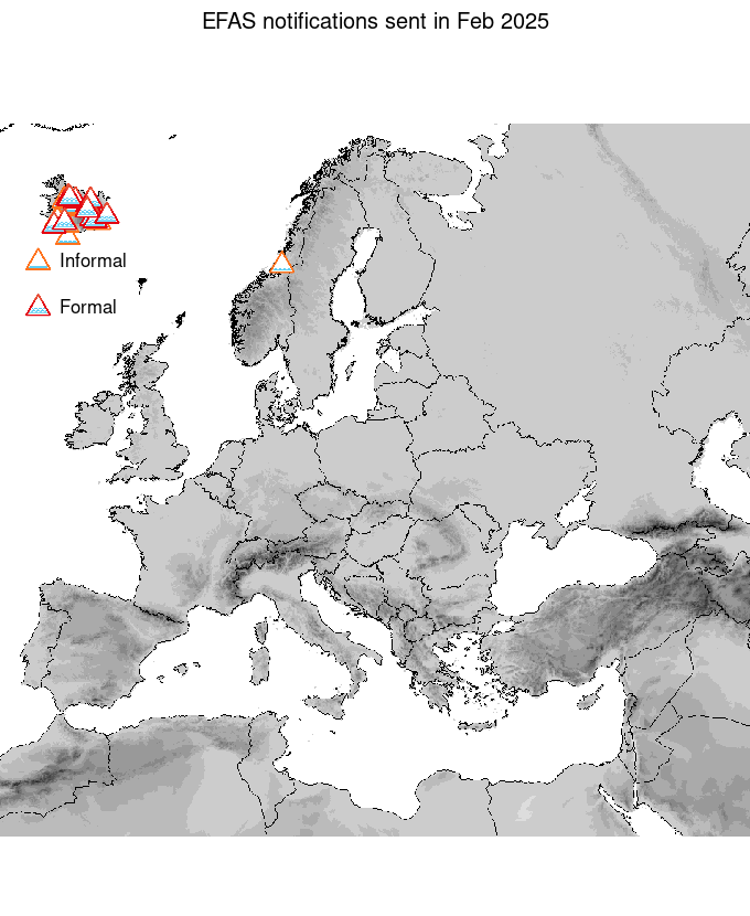 Figure 1. EFAS flood notifications sent for February 2025