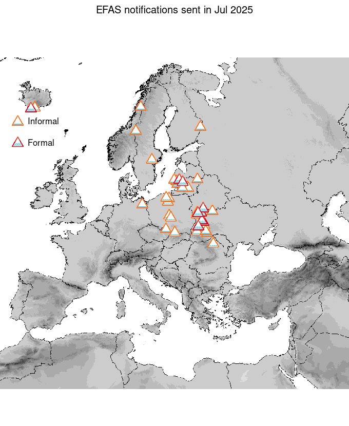 Figure 1. EFAS flood notifications sent for July 2025