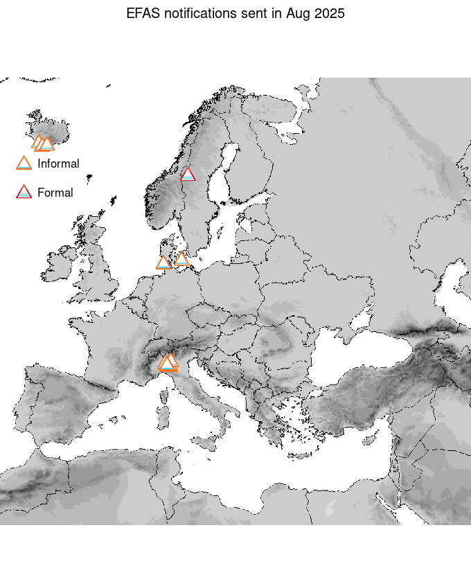 Figure 1. EFAS flood notifications sent for August 2025