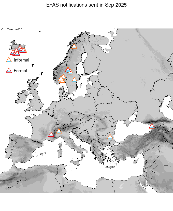 Figure 1. EFAS flood notifications sent for September 2025