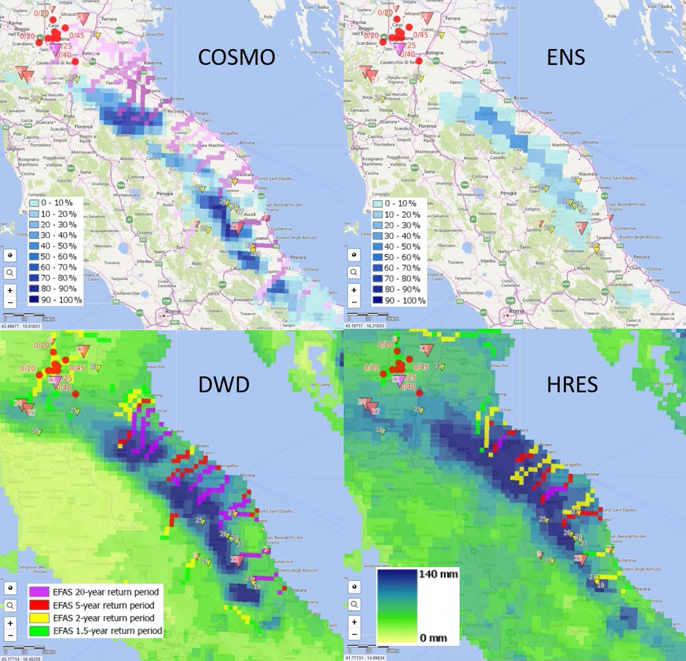 EFAS forecast for the Emilia-Romagna on 12 May