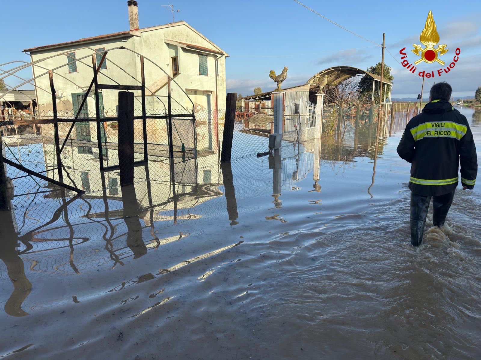 Teams from Vigili del Fuoco carried out over 30 interventions, including rescues and evacuations, following flooding in areas of the Maremma coast in Tuscany from 13 to 14 February 2025. Credit: Vigili del Fuoco