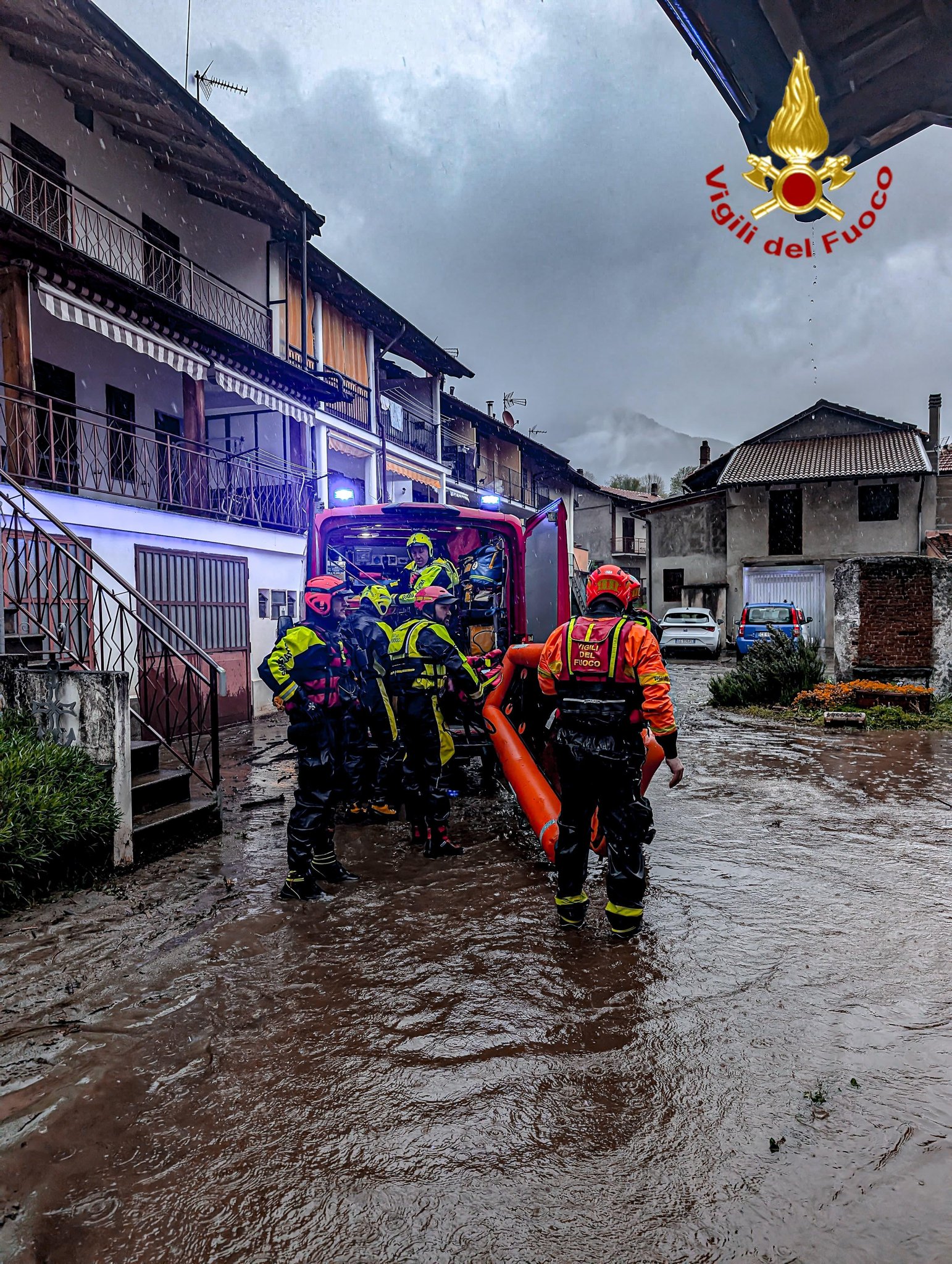 Vigili del Fuoco carried out more than 1,000 interventions in Piedmont, Italy, in response to Storm Hans in April 2025. Credit: Vigili del Fuoco