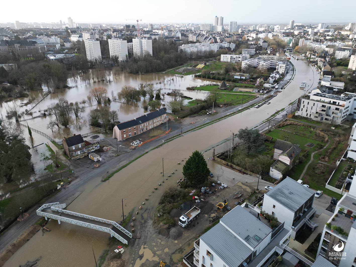 The department of Ille-et-Vilaine saw severe flooding after heavy rain from Storm Herminia caused multiple rivers to break their banks in late January 2025. Firefighters carried out rescues and evacuations. Photo credit: SDIS 35