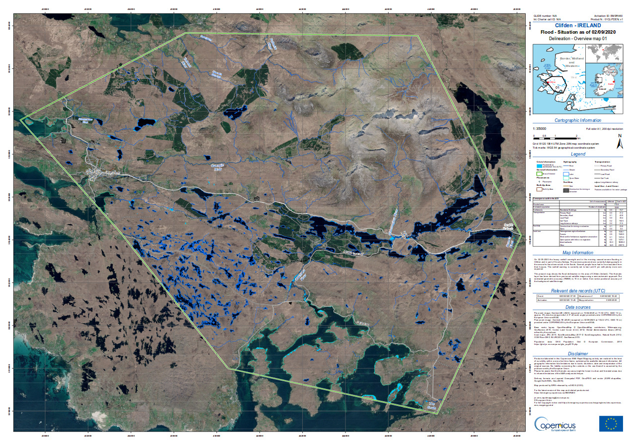 Copernicus EMS map of Galway floods, 02 September. Credit; Copernicus EMS