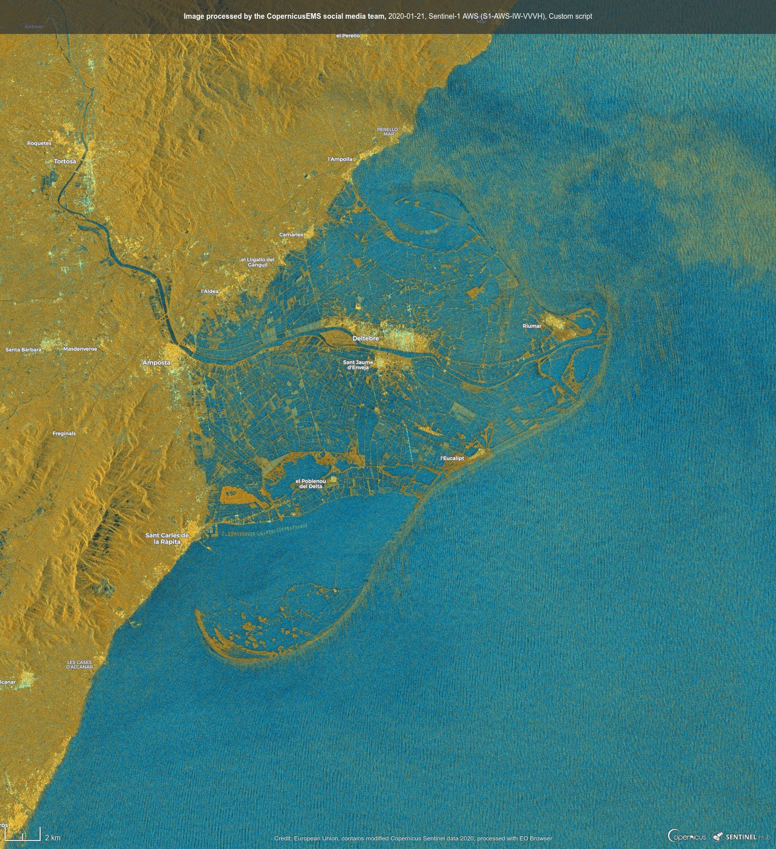 Storm surge flooded 3 km inland along Spain’s eastern coast 20 to 22 January 2020