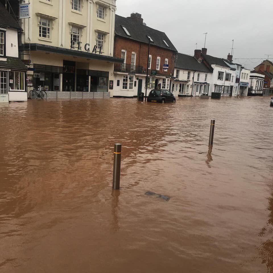 Floods in Tenbury after rain from Storm Dennis, February 2020. Credit: Malvern Hills District Council