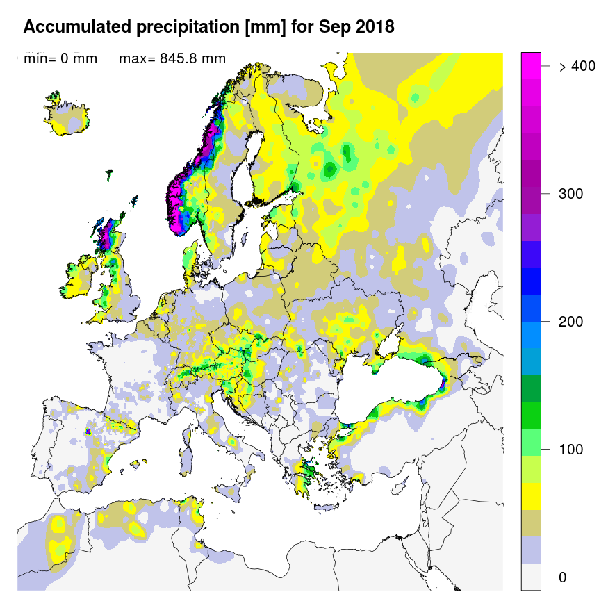 Figure 1. Accumulated precipitation [mm] for September 2018.