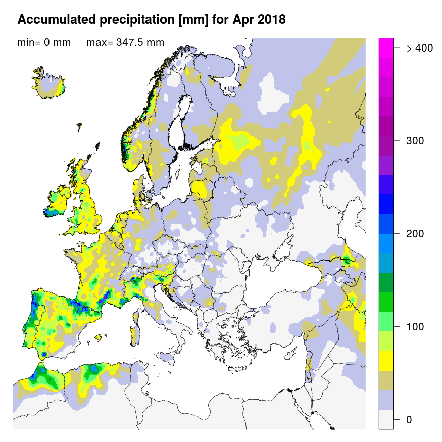 Figure 1. Accumulated precipitation [mm] for April 2018.