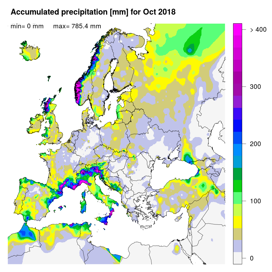 Figure 1. Accumulated precipitation [mm] for October 2018.