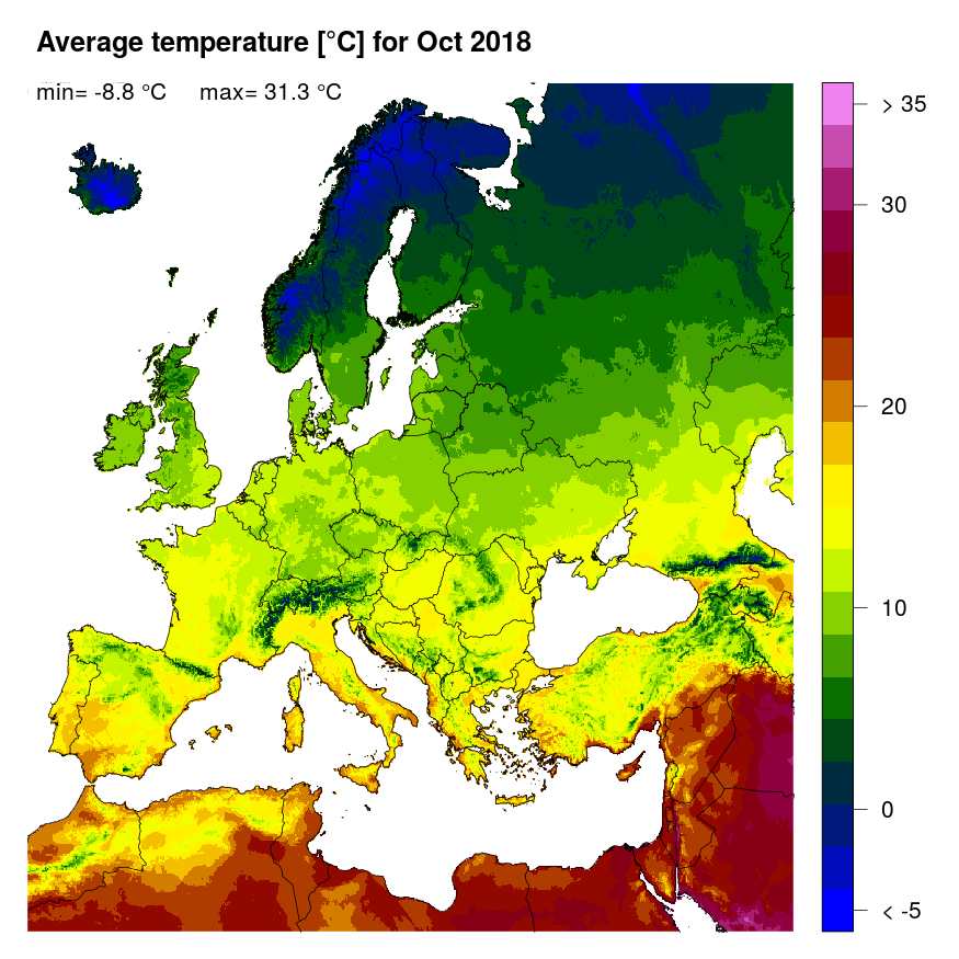 Figure 3. Mean temperature [°C] for October 2018.