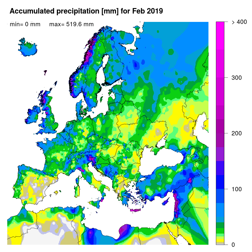 Figure 1. Accumulated precipitation [mm] for February 2019.