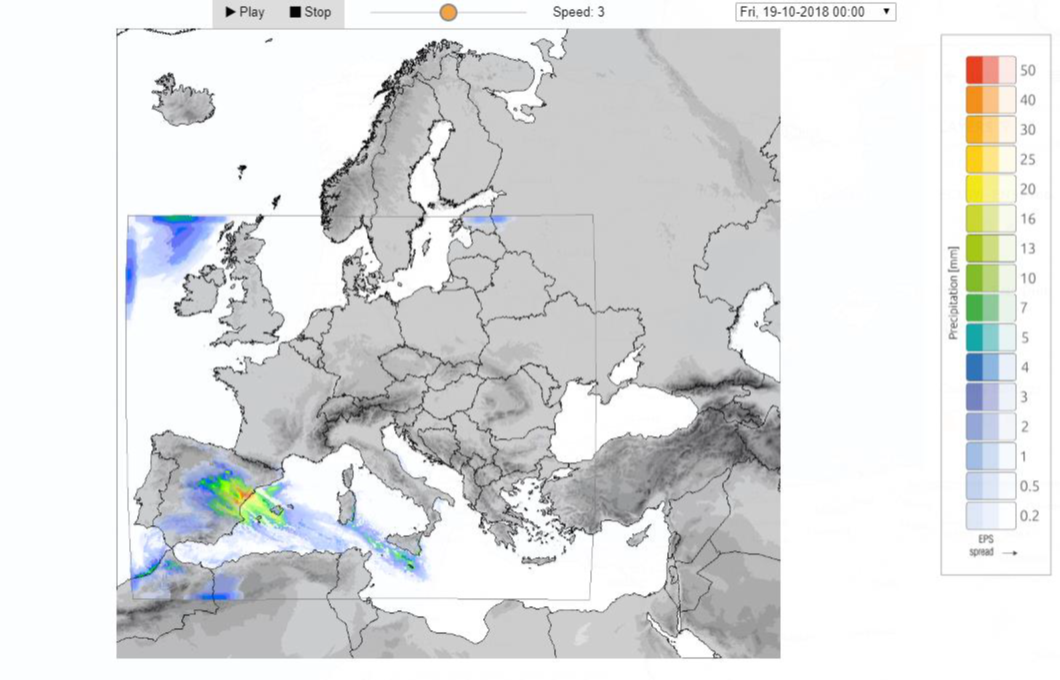 COSMO-LEPS precipitation forecast for one of the assessed flood events.