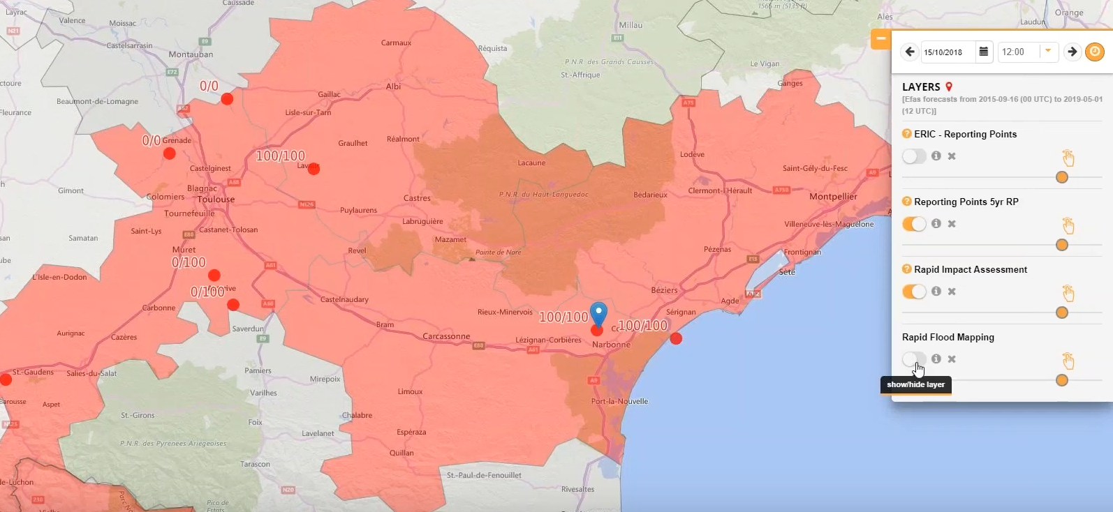 Screenshot of EFAS rapid impact assessment