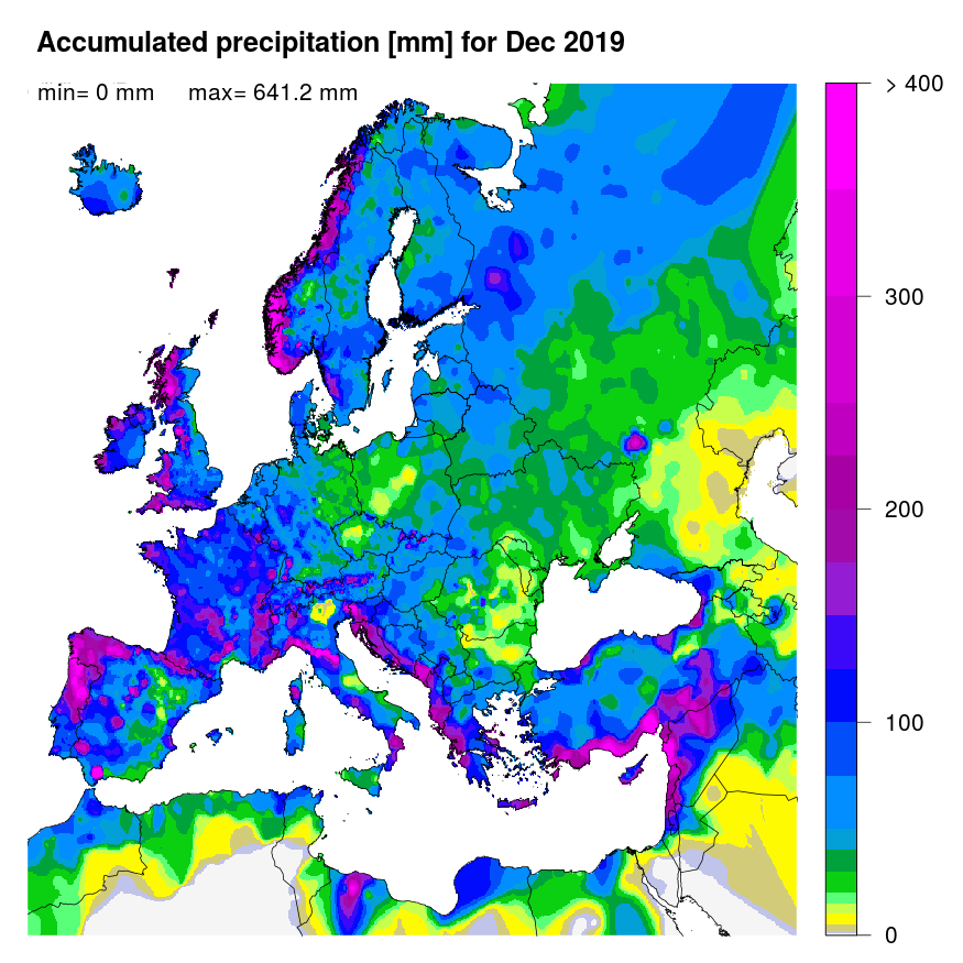 Figure 1. Accumulated precipitation [mm] for December 2019.