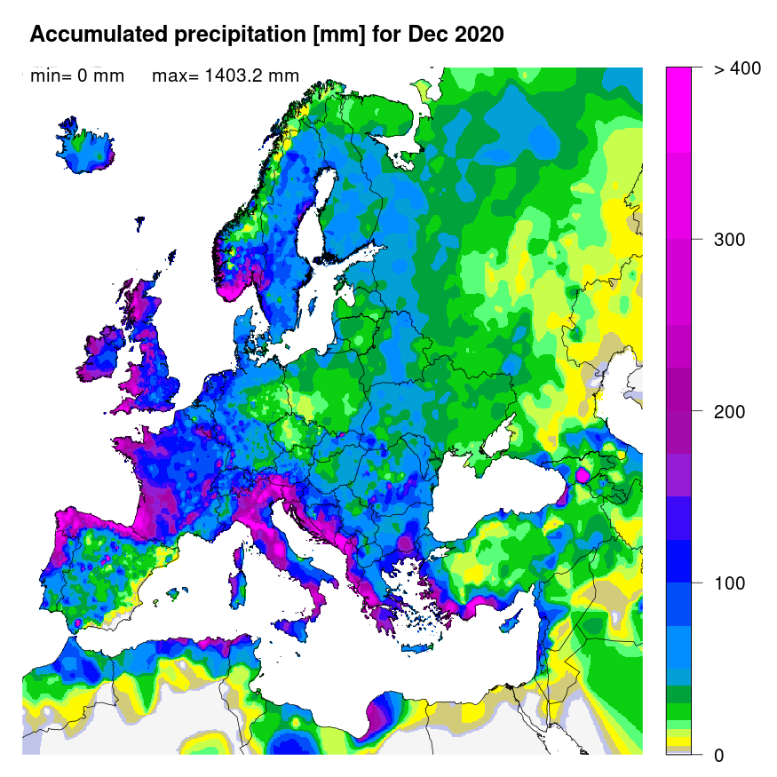 Figure 1. Accumulated precipitation [mm] for December 2020.