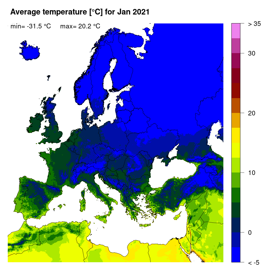 Figure 3. Mean temperature [°C] for January 2021.