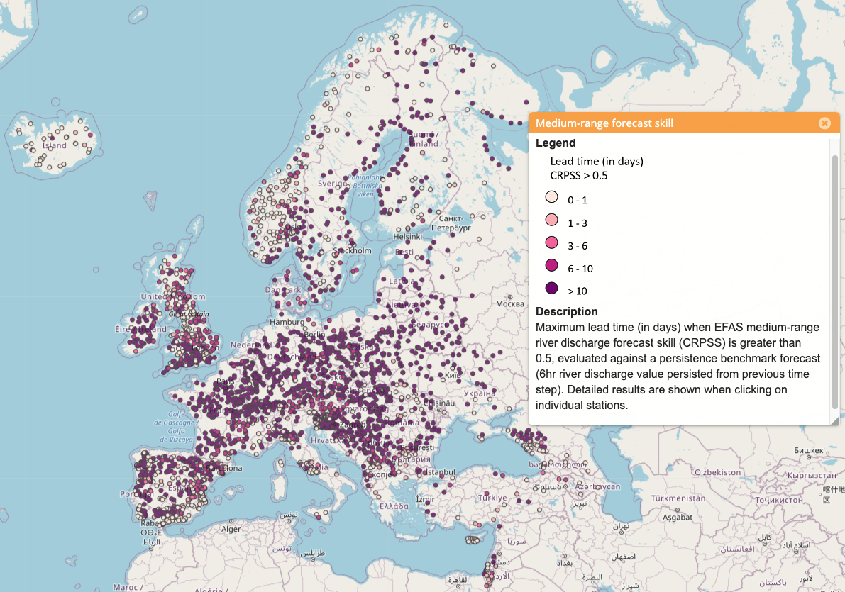 Figure 1: The medium-range forecast skill layer. Including the 436 new points, a total of 3087 reporting points are now shown.
