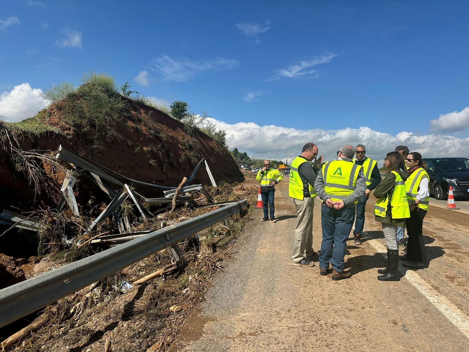 Flood damage long the A92 road in the province of Granada. Credit: Government of Andalucía