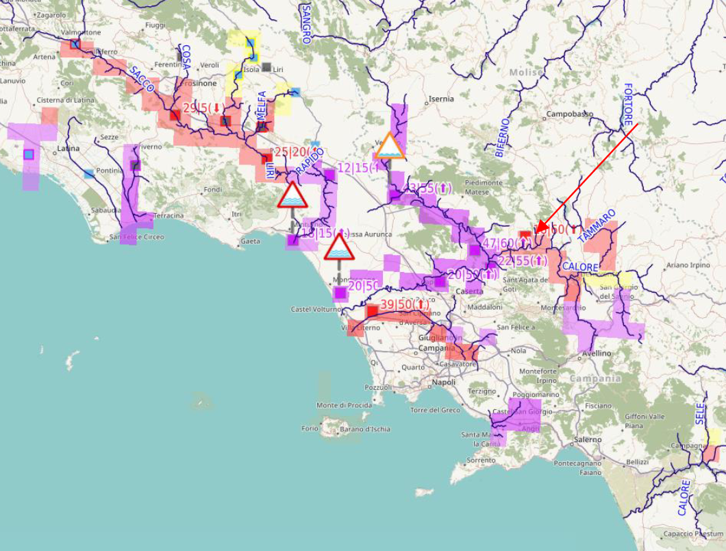 EFAS notifications on 23 September 2022 in the Campania Region (Italy)