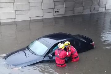 Flood rescue in Blackpool, Lancashire, Northern England, after heavy rain from Storm Ciara, 09 February 2020. Credit: South Shore Fire Station Lancashire