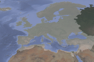 Figure 1. Full EFAS 1arcmin domain area, with EFAS v4 domain in lighter shade.