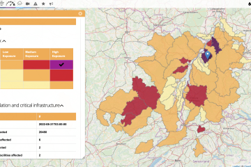 A new TAMIR layer introduced with EFAS v4.5. The flash flood impact level forecast for a leadtime of 0-6h near Strasbourg, on the 31st August 2022 at 00 UTC.