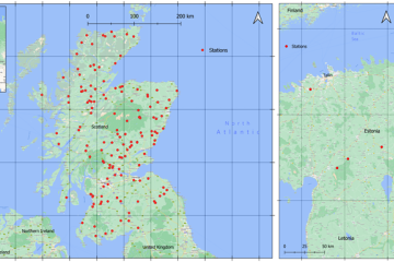 Scottish Environment Protection Agency stations (left) and Estonian Environmental Agency stations integrated in the CEMS HDCC database in November 2023.